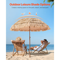 VEVOR Tiki Umbrella, 6.5 ft Thatched Patio Umbrella with Tilt, Hawaiian Style Beach Parasol with Durable PP Thatch and