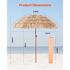 VEVOR Tiki Umbrella, 6.5 ft Thatched Patio Umbrella with Tilt, Hawaiian Style Beach Parasol with Durable PP Thatch and