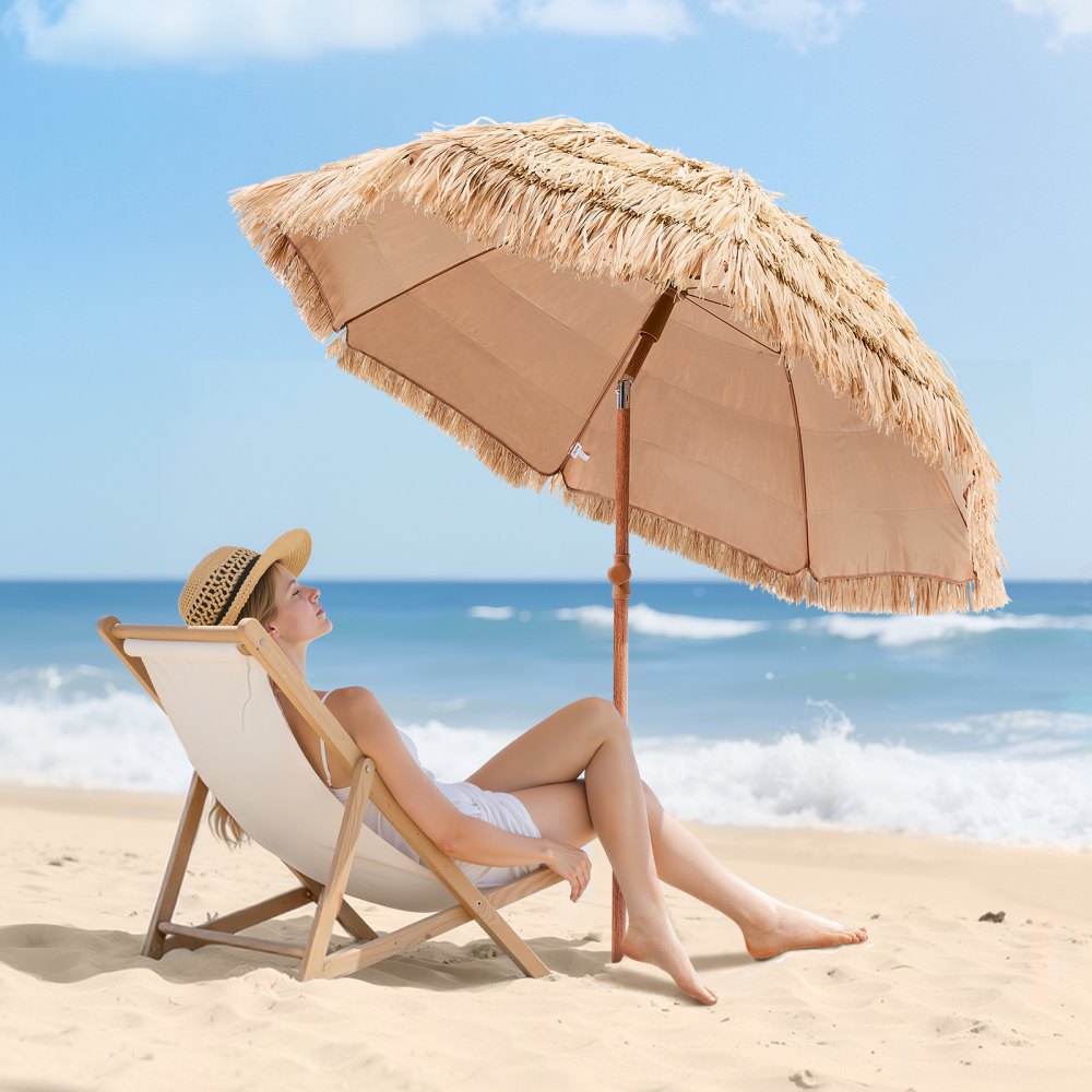 VEVOR Tiki Umbrella, 6.5 ft Thatched Patio Umbrella with Tilt, Hawaiian Style Beach Parasol with Durable PP Thatch and