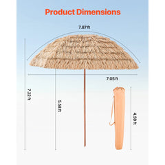 VEVOR Tiki Umbrella, 8 ft Thatched Patio Umbrella with Tilt, Hawaiian Style Beach Parasol with Durable PP Thatch and 8