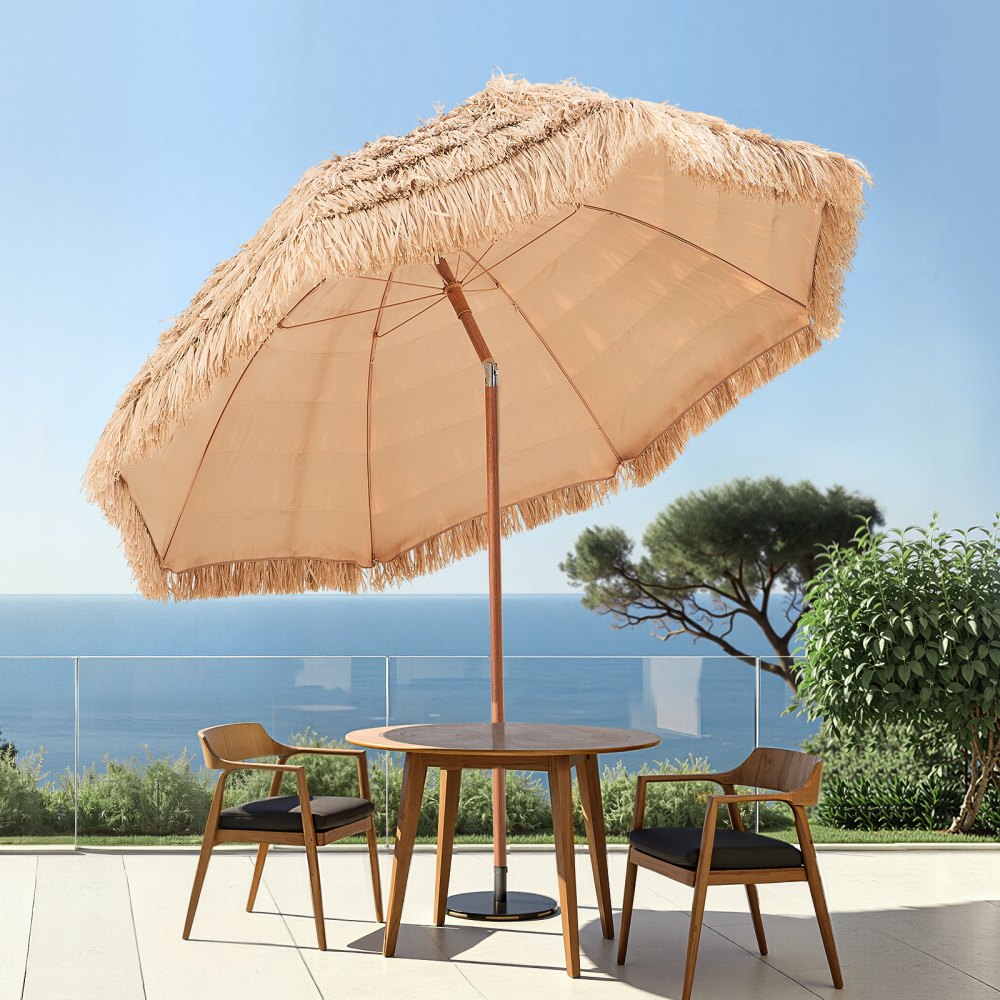 VEVOR Tiki Umbrella, 8 ft Thatched Patio Umbrella with Tilt, Hawaiian Style Beach Parasol with Durable PP Thatch and 8