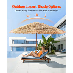 VEVOR Tiki Umbrella, 9 ft Thatched Patio Umbrella with Tilt, Hawaiian Style Beach Parasol with Durable PP Thatch and 8