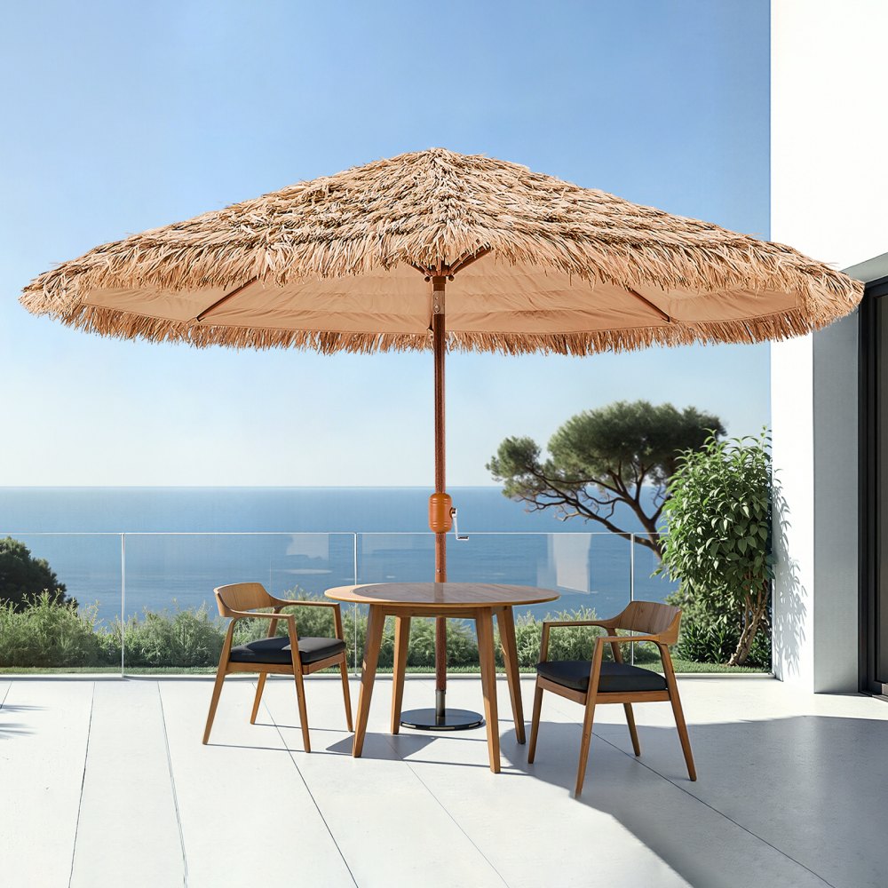 VEVOR Tiki Umbrella, 9 ft Thatched Patio Umbrella with Tilt, Hawaiian Style Beach Parasol with Durable PP Thatch and 8