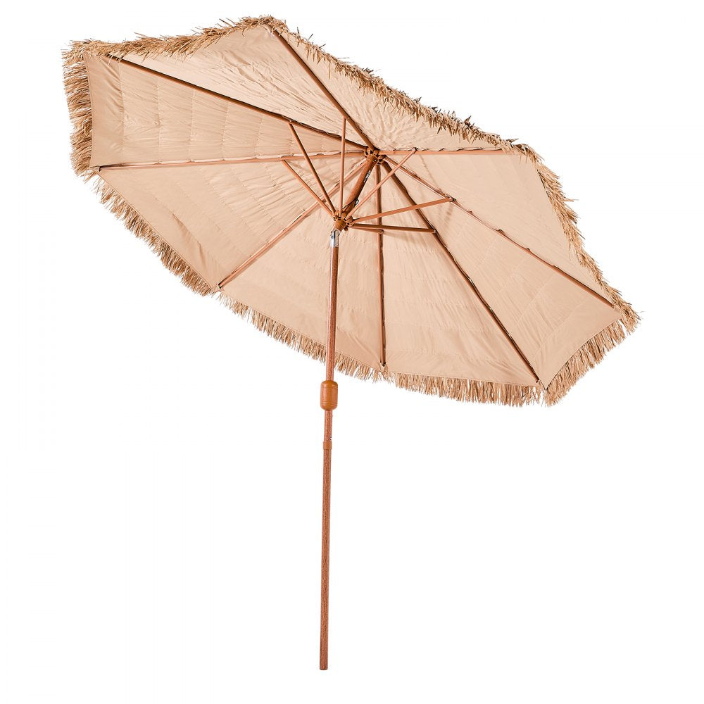 VEVOR Tiki Umbrella, 9 ft Thatched Patio Umbrella with Tilt, Hawaiian Style Beach Parasol with Durable PP Thatch and 8