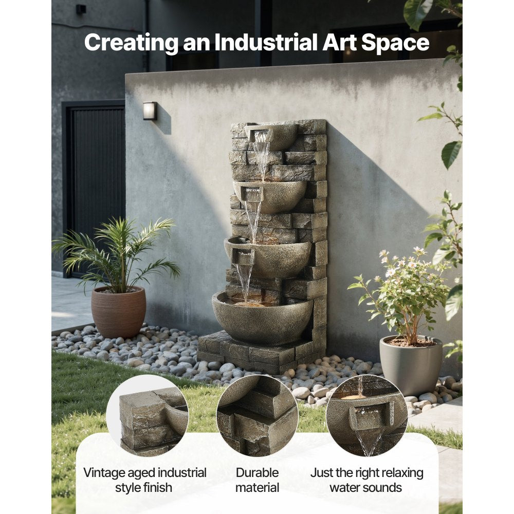 VEVOR Outdoor Water Fountain, 35.63 in Height Fountain and Waterfall, 4-Tier Floor Standing Cascading Fountains with