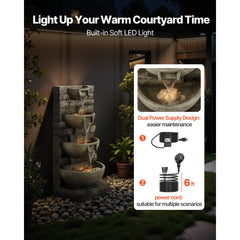VEVOR Outdoor Water Fountain, 35.63 in Height Fountain and Waterfall, 4-Tier Floor Standing Cascading Fountains with