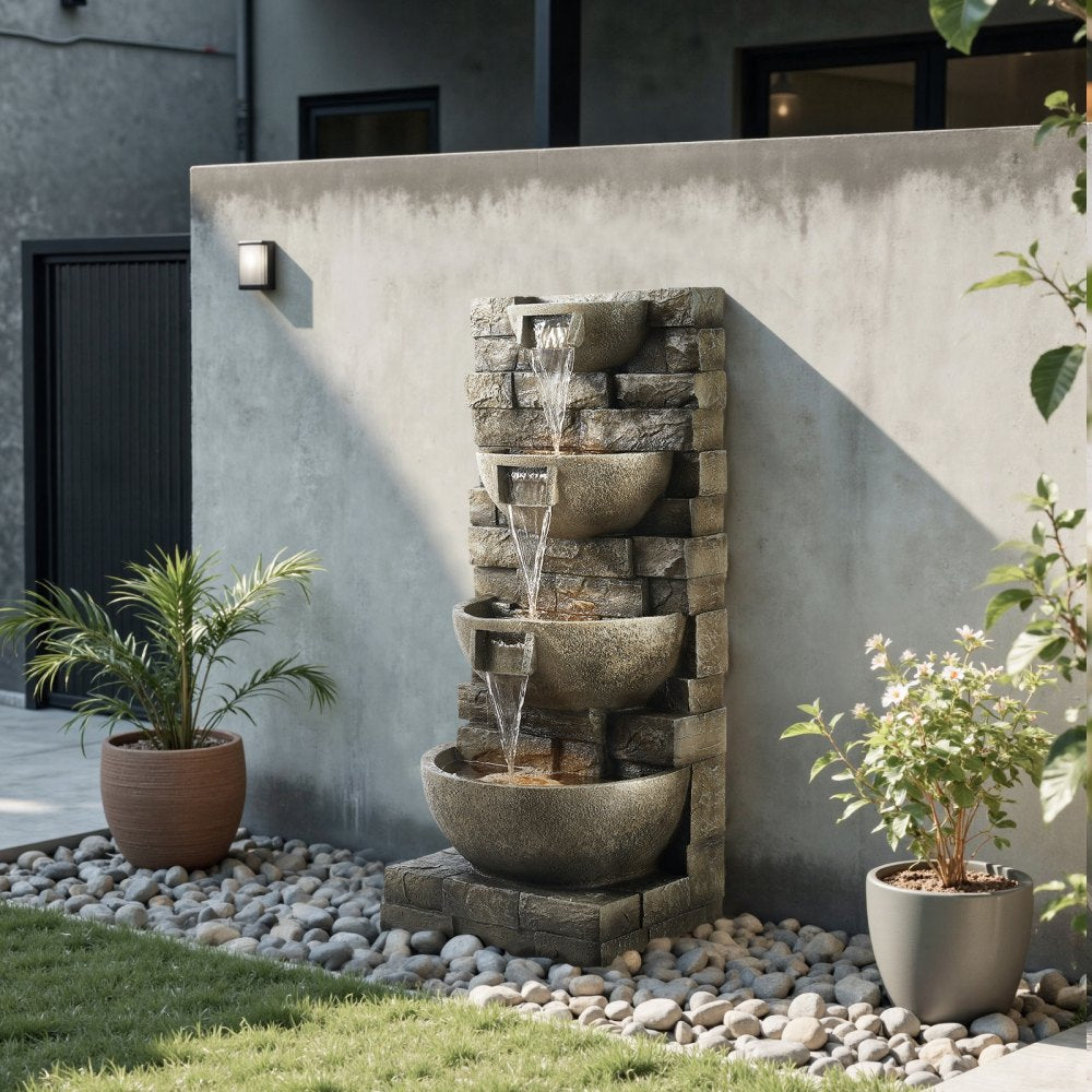 VEVOR Outdoor Water Fountain, 35.63 in Height Fountain and Waterfall, 4-Tier Floor Standing Cascading Fountains with