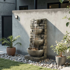 VEVOR Outdoor Water Fountain, 35.63 in Height Fountain and Waterfall, 4-Tier Floor Standing Cascading Fountains with