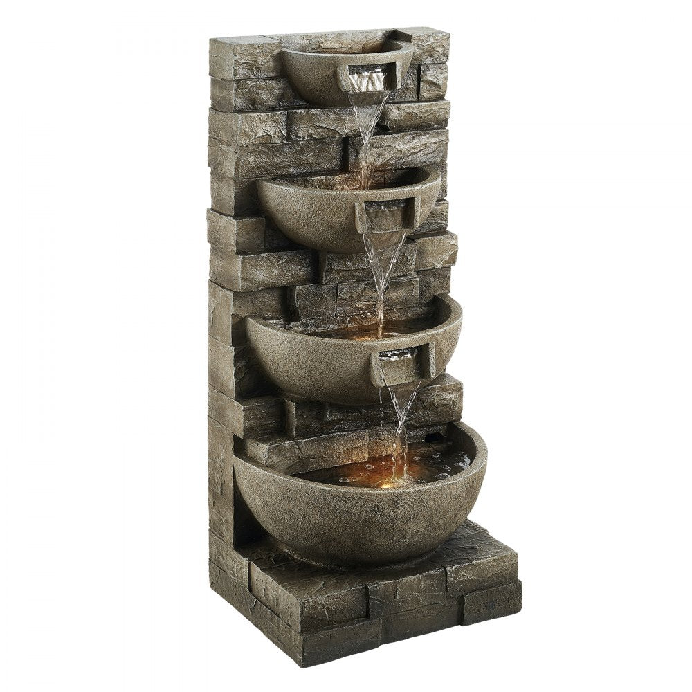 VEVOR Outdoor Water Fountain, 35.63 in Height Fountain and Waterfall, 4-Tier Floor Standing Cascading Fountains with