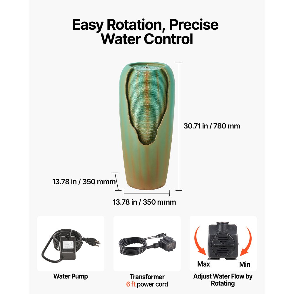 VEVOR Outdoor Water Fountain, 30.71 in Height Fountain and Waterfall, 1-Tier Floor Standing Glazed Jar Style Fountains