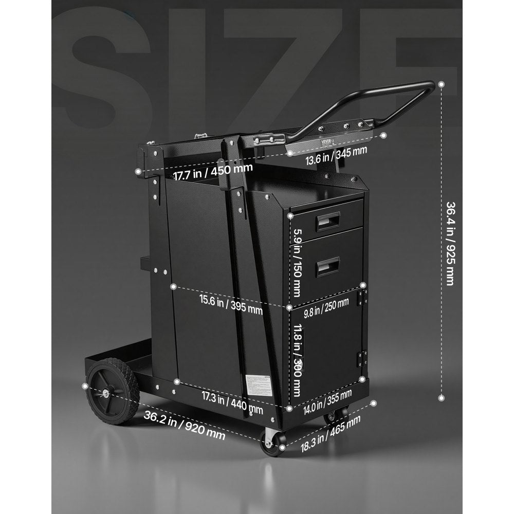VEVOR Welding Cart, 2 Drawers Welder Cart Heavy Duty with Anti-Theft Lockable Cabinet, 350LBS Static Weight Capacity