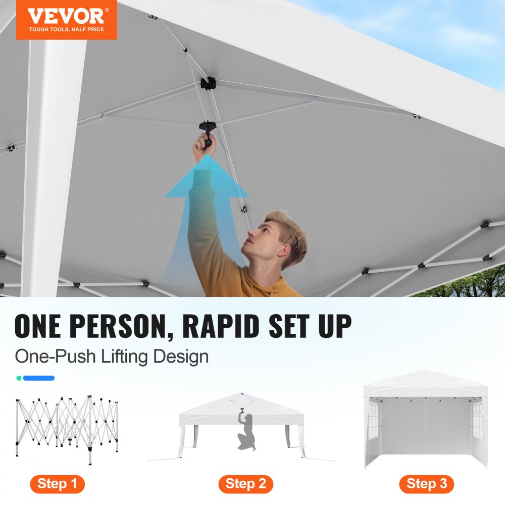 VEVOR Pop Up Canopy, 10 x 10 FT Instant Canopy Portable Gazebo with 3 Sidewalls & 2 Ventilated Windows, Height