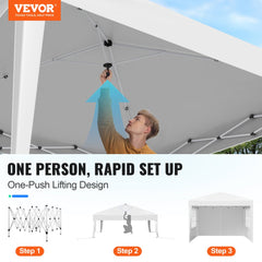VEVOR Pop Up Canopy, 10 x 10 FT Instant Canopy Portable Gazebo with 3 Sidewalls & 2 Ventilated Windows, Height