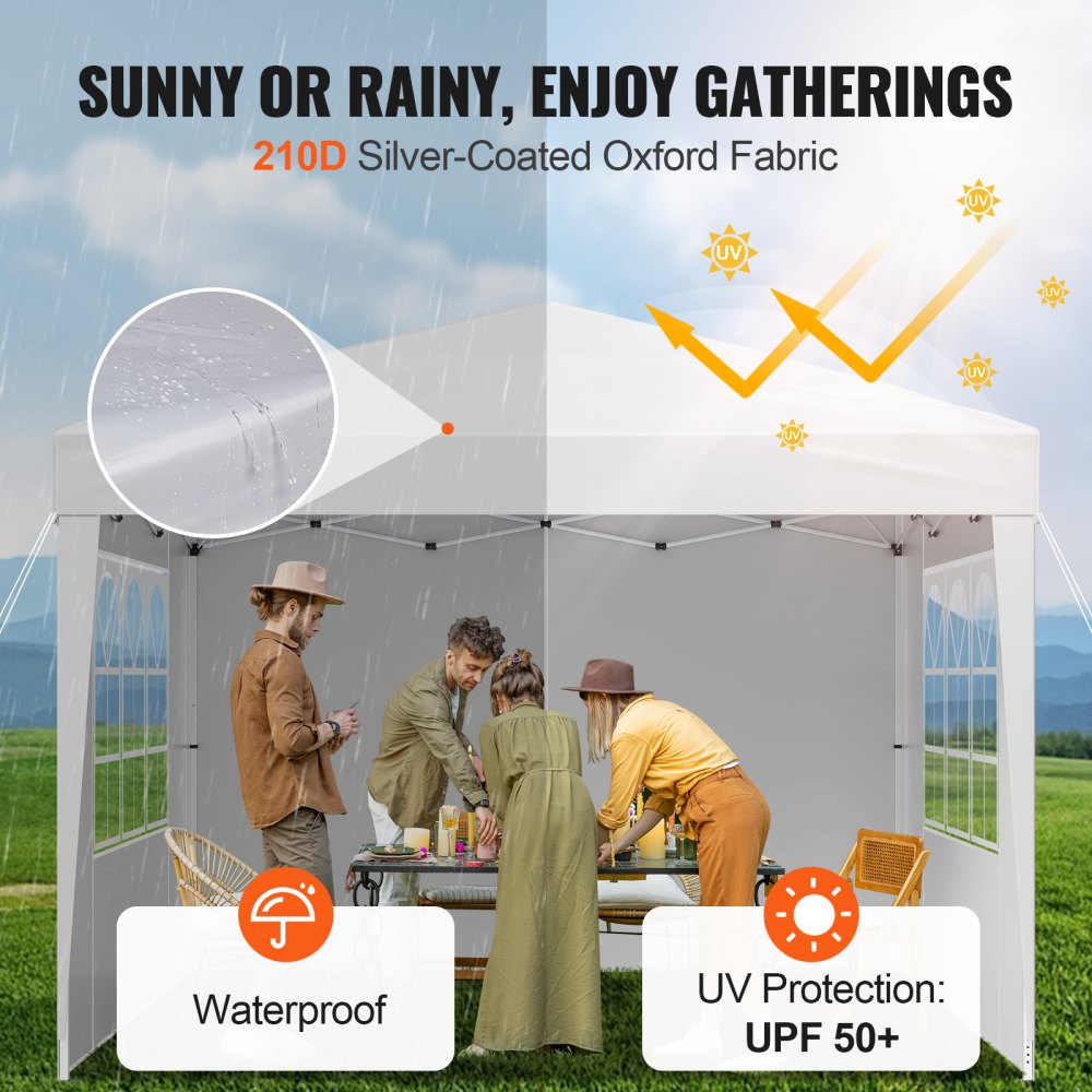 VEVOR Pop Up Canopy, 10 x 10 FT Instant Canopy Portable Gazebo with 3 Sidewalls & 2 Ventilated Windows, Height