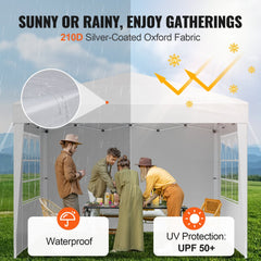VEVOR Pop Up Canopy, 10 x 10 FT Instant Canopy Portable Gazebo with 3 Sidewalls & 2 Ventilated Windows, Height