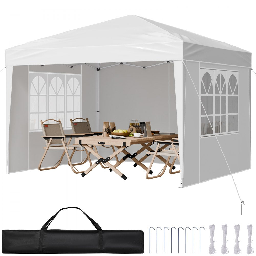 VEVOR Pop Up Canopy, 10 x 10 FT Instant Canopy Portable Gazebo with 3 Sidewalls & 2 Ventilated Windows, Height