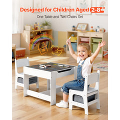 VEVOR Kids Table and 2 Chairs Set, Toddler Table and Chair Set with Storage Space under the Table, Cloth Storage Box
