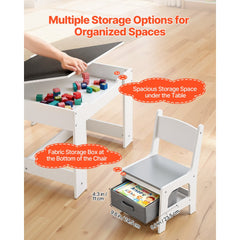 VEVOR Kids Table and 2 Chairs Set, Toddler Table and Chair Set with Storage Space under the Table, Cloth Storage Box