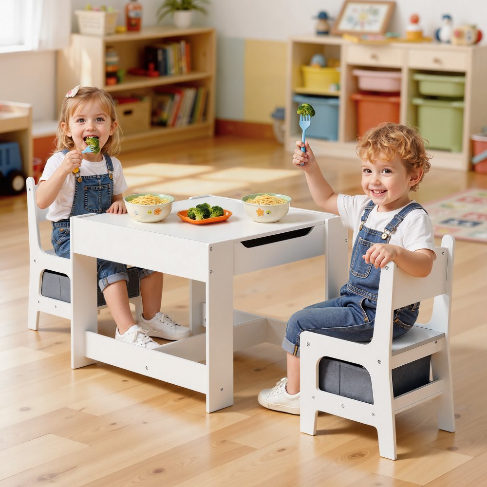 VEVOR Kids Table and 2 Chairs Set, Toddler Table and Chair Set with Storage Space under the Table, Cloth Storage Box
