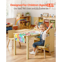 VEVOR Kids Art Table and Chair Set, Toddler Craft Table with 3 Tiers Storage Cabinet, Wooden Kids Activity Play Desk