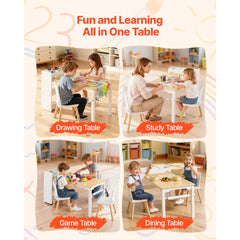VEVOR Kids Art Table and Chair Set, Toddler Craft Table with 3 Tiers Storage Cabinet, Wooden Kids Activity Play Desk