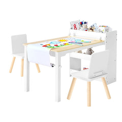 VEVOR Kids Art Table and Chair Set, Toddler Craft Table with 3 Tiers Storage Cabinet, Wooden Kids Activity Play Desk
