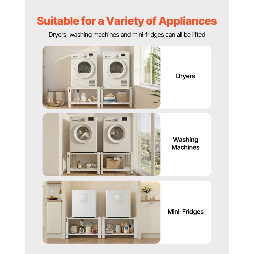 VEVOR Laundry Pedestal, 16.1 in Height, 27.5 x 27.5 in Washer and Dryer Pedestals with Storage Shelf, 700 lbs Load