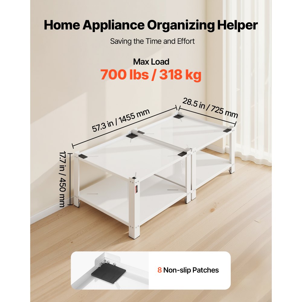 VEVOR Laundry Pedestal, 16.1 in Height, 27.5 x 27.5 in Washer and Dryer Pedestals with Storage Shelf, 700 lbs Load