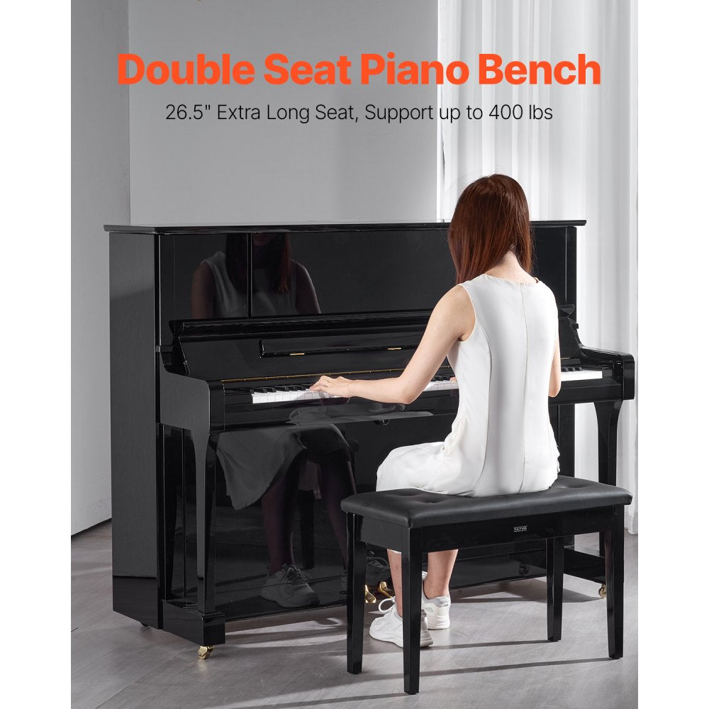 VEVOR Piano Bench, 29.5" x 14" x 19", Duet Keyboard Piano Chair with High-Density Padded Cushion, Storage Compartment