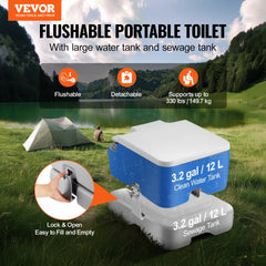 VEVOR Portable Toilet for Camping with Carry Bag, RV Toilet with 3.2 Gal Waste Tank, Push-Button Pressurized Flush