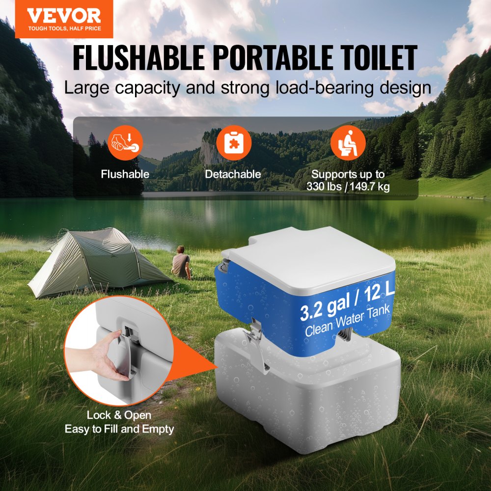 VEVOR Portable Toilet for Camping, Porta Potty with Carry Bag, 5.3 Gal Waste Tank & 3.2 Gal Flush Tank, Push-Button