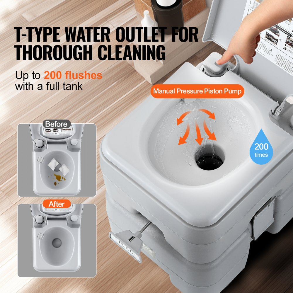 VEVOR Portable Toilet for Camping, Porta Potty with Carry Bag, 5.3 Gal Waste Tank & 3.2 Gal Flush Tank, Push-Button
