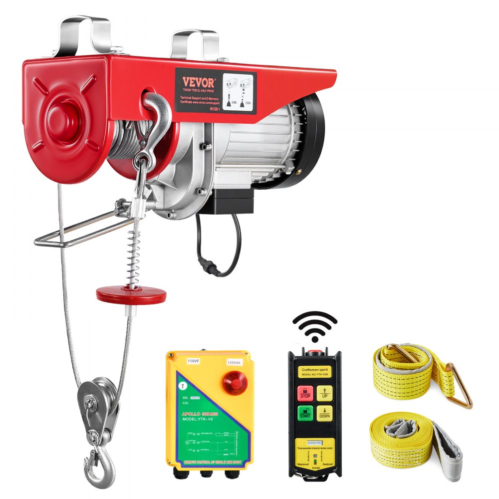 VEVOR Electric Hoist, 1320 lbs Lifting Capacity, 1150W 110V Electric Steel Wire Winch with Wireless Remote Control