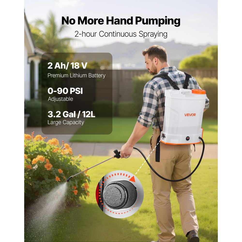 VEVOR Battery Powered Backpack Sprayer, 3.2 Gal Powerful Electric Backpack Sprayer, 2 Retractable Wands & 5 Nozzles