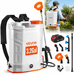 VEVOR Battery Powered Backpack Sprayer, 3.2 Gal Powerful Electric Backpack Sprayer, 2 Retractable Wands & 5 Nozzles