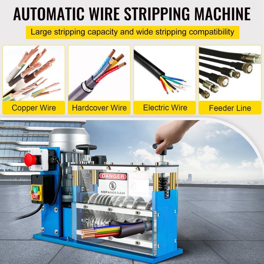 VEVOR Electric Wire Stripping Machine, 370W 0.06 inch -1.5 inch Automatic Motorized Cable Stripper with 75 ft/min