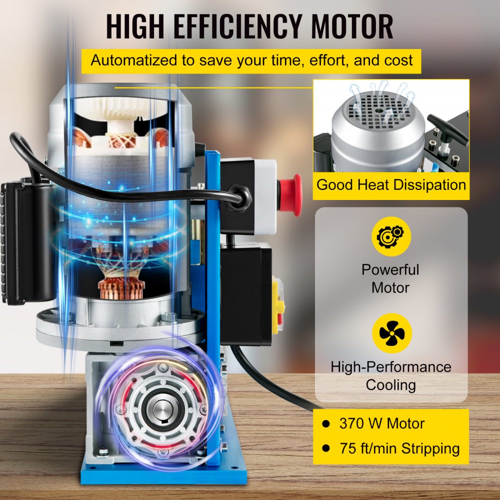 VEVOR Electric Wire Stripping Machine, 370W 0.06 inch -1.5 inch Automatic Motorized Cable Stripper with 75 ft/min
