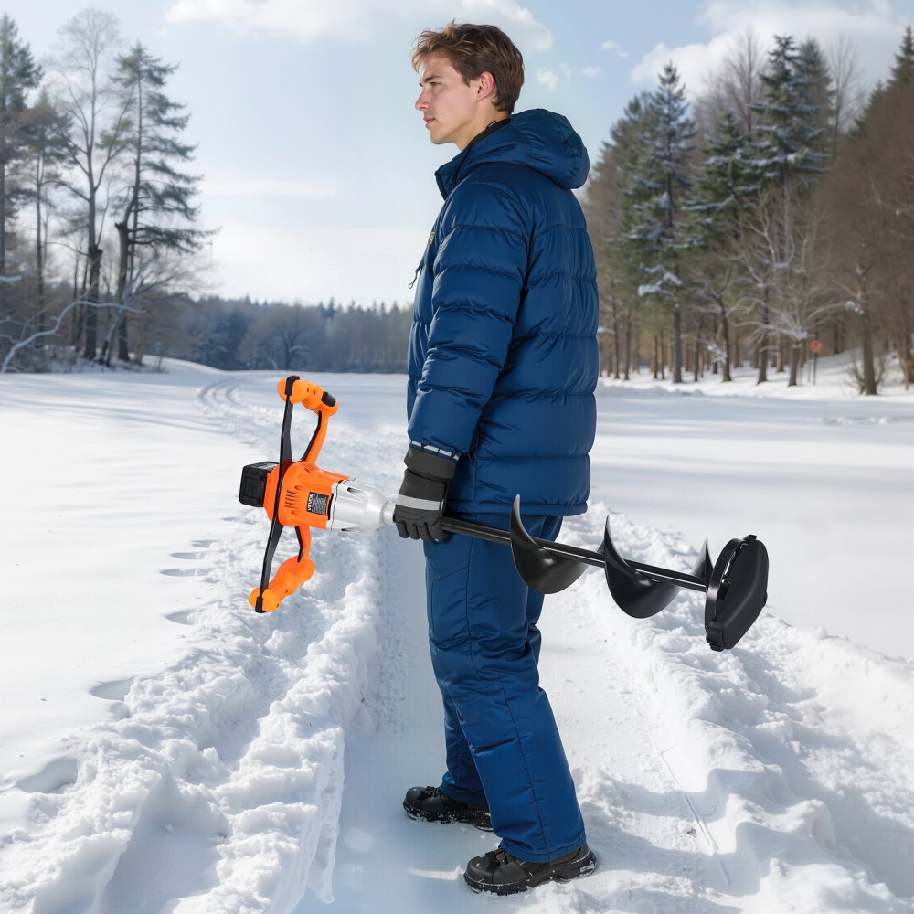 VEVOR 20V Electric Ice Auger, 8 inch Diameter, 2 in 1 Cordless Ice Fishing Augers and Earth Auger with Ices & Earth