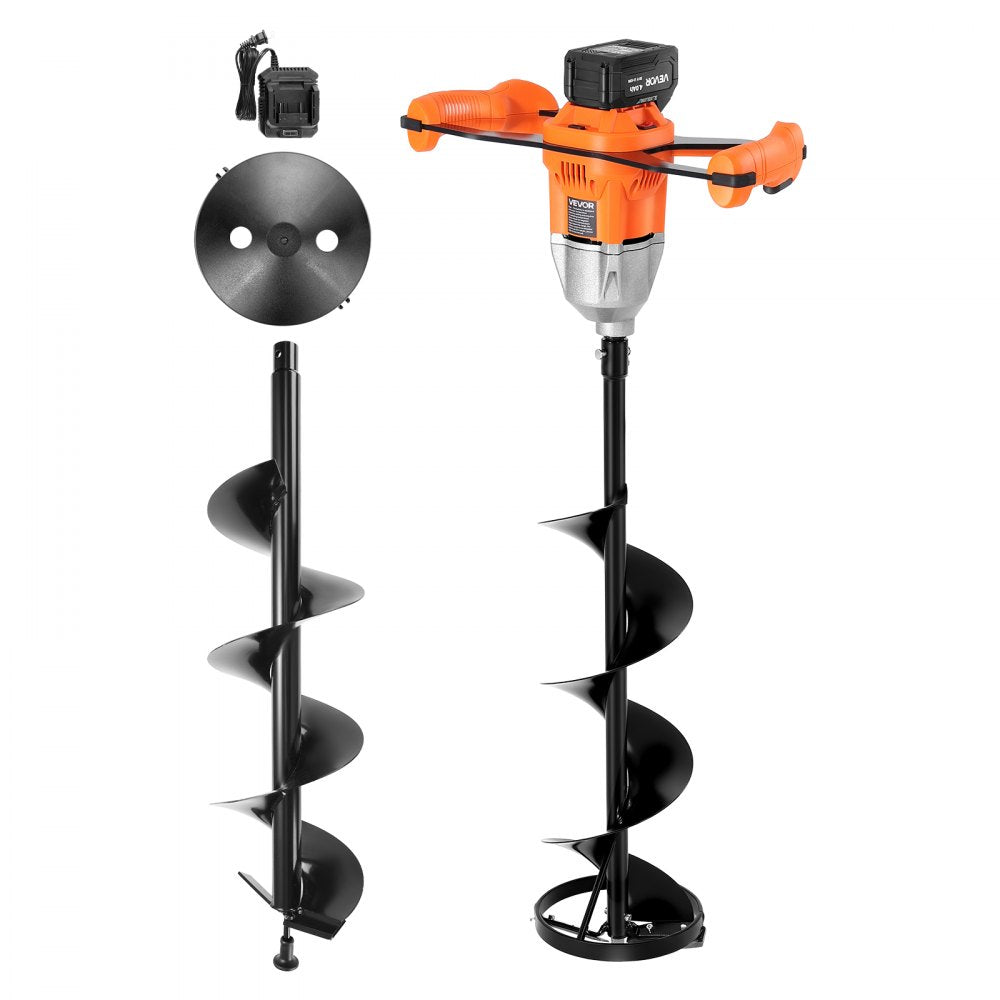 VEVOR 20V Electric Ice Auger, 8 inch Diameter, 2 in 1 Cordless Ice Fishing Augers and Earth Auger with Ices & Earth