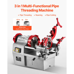 VEVOR Electric Pipe Threader Machine, 750W 28RPM Threading Cutting Machine, 1/2 to 2 inch Pipes Threading Cutter Tool