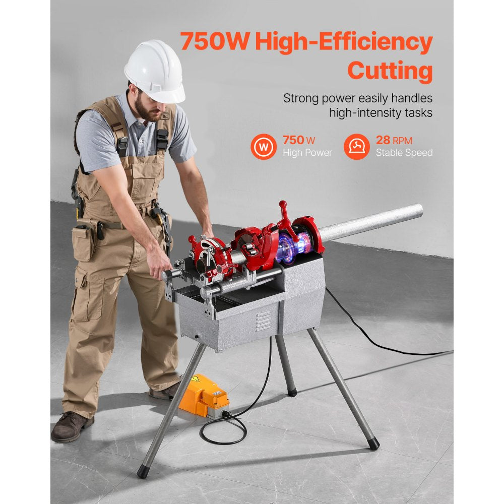 VEVOR Electric Pipe Threader Machine, 750W 28RPM Threading Cutting Machine, 1/2 to 2 inch Pipes Threading Cutter Tool