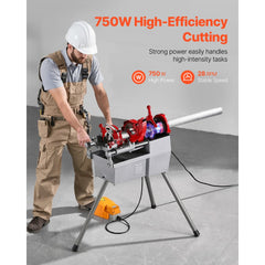 VEVOR Electric Pipe Threader Machine, 750W 28RPM Threading Cutting Machine, 1/2 to 2 inch Pipes Threading Cutter Tool