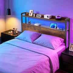 VEVOR Headboard for Full Size Bed, with 2 Storage Shelves, LED Light, 3 Outlets, and 3 USB Ports, Sturdy and Stable