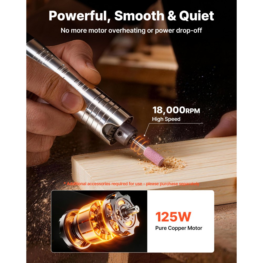 VEVOR Flex Shaft Grinder, 125W 18000RPM Electric Flex Shaft Rotary Tool, Foot Pedal Control Hanging Carver Grinder with