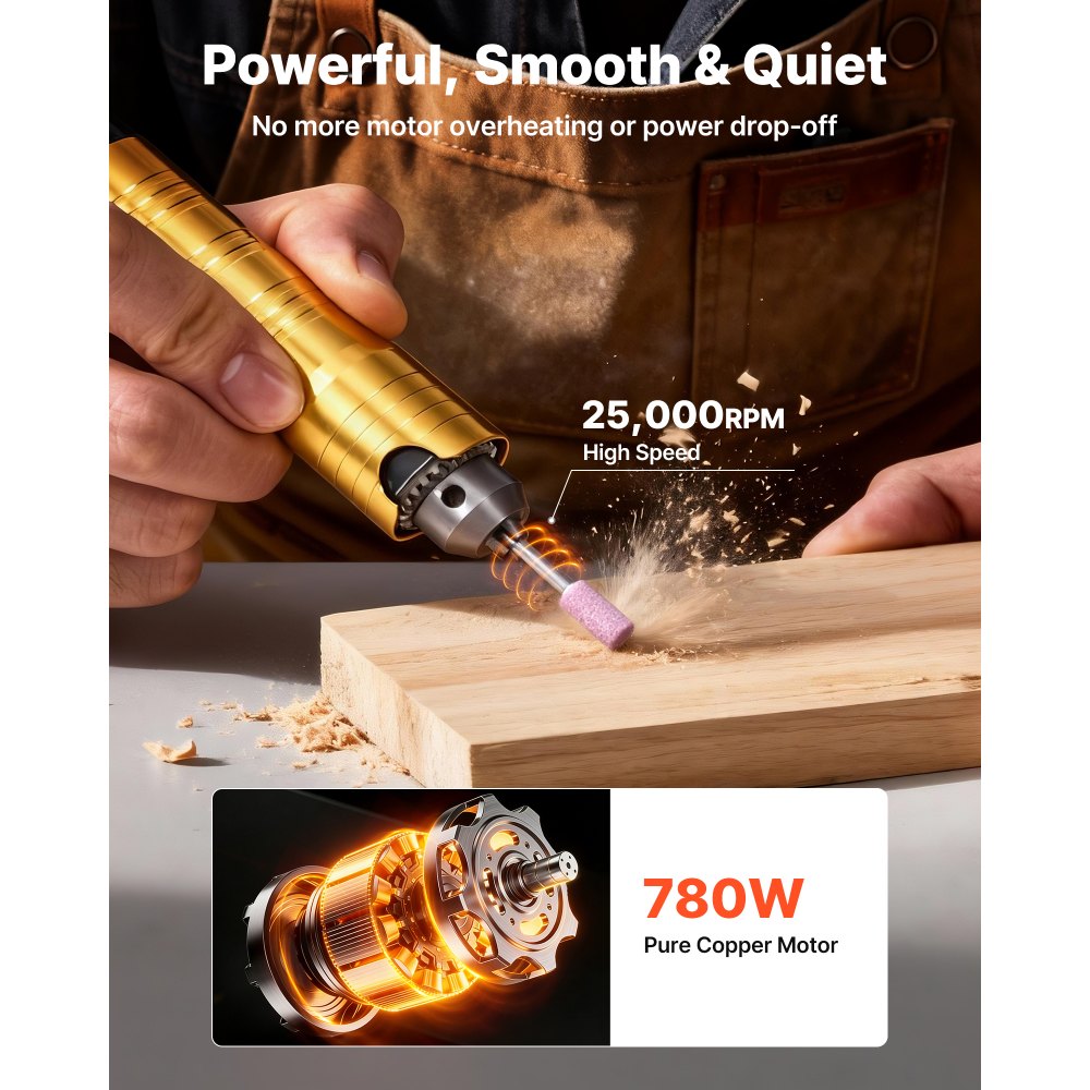 VEVOR Flex Shaft Grinder, 780W 25000RPM Electric Flex Shaft Rotary Tool, Foot-Pedal Control Hanging Carver Grinder with