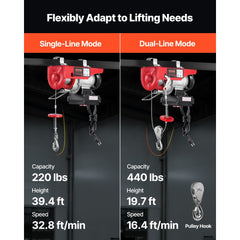 VEVOR Wireless Electric Hoist, 440 lbs 110V Electric Steel Wire Winch with Wireless Remote Control, 40ft Single Cable