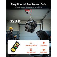 VEVOR Electric Hoist, 880 lbs Lifting Capacity, 850W 110V Electric Steel Wire Winch with Wireless Remote Control, 40ft