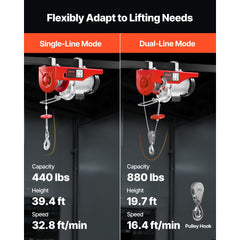 VEVOR Electric Hoist, 880 lbs Lifting Capacity, 850W 110V Electric Steel Wire Winch with Wireless Remote Control, 40ft