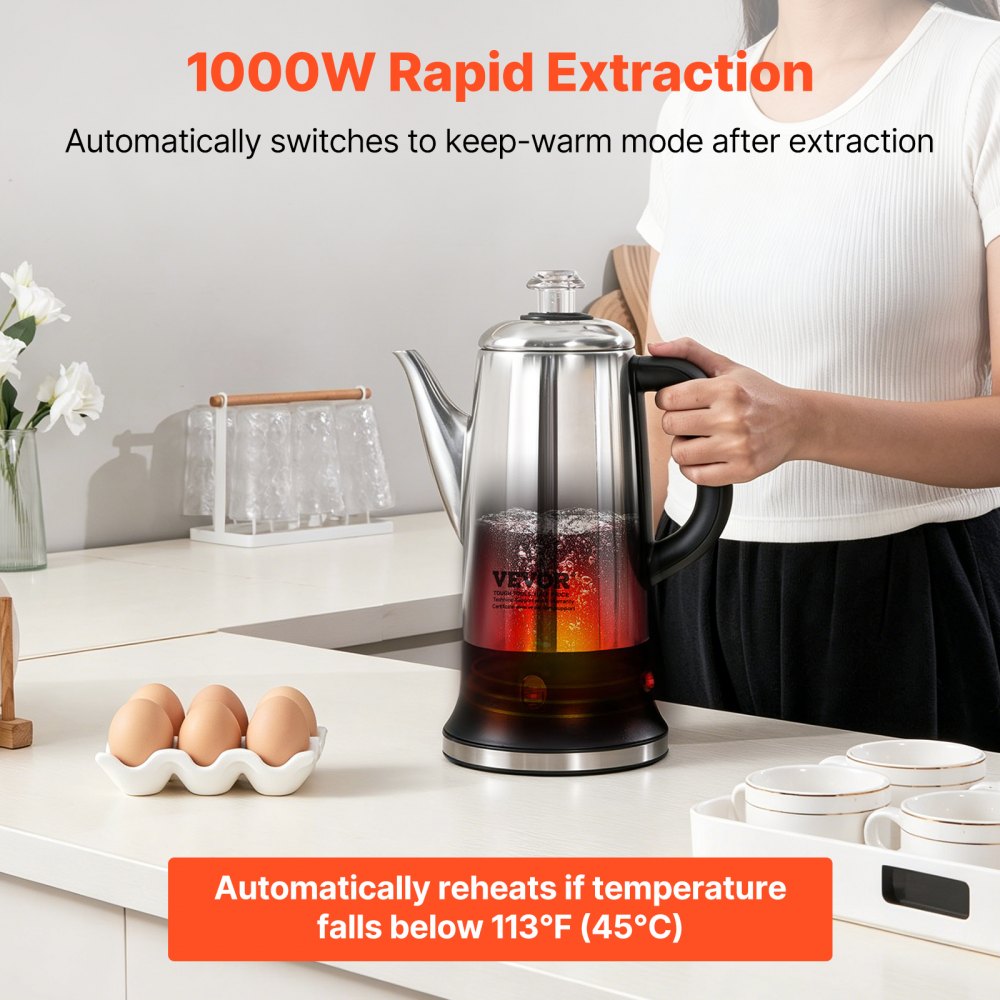 VEVOR 12-Cup Electric Percolator Coffee Pot, 304 Stainless Steel Coffee Percolator with Keep Warm Function &