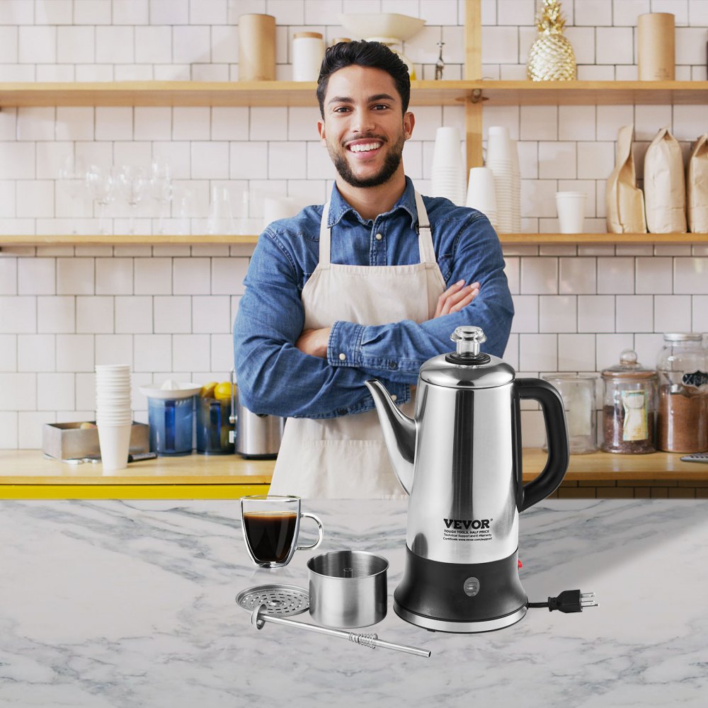 VEVOR 12-Cup Electric Percolator Coffee Pot, 304 Stainless Steel Coffee Percolator with Keep Warm Function &